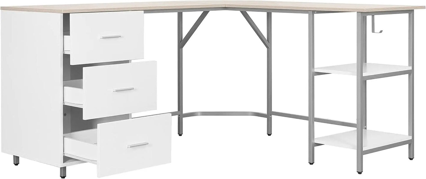 L Shaped Desk Two Toned With Drawers And Open Shelf Home Office from PriceLows™