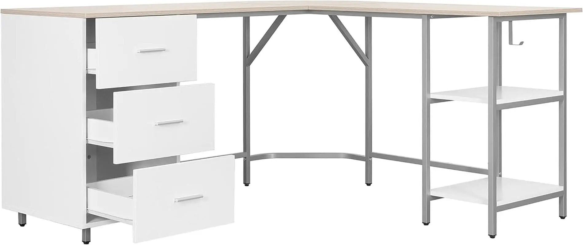 L Shaped Desk Two Toned With Drawers And Open Shelf Home Office from PriceLows™
