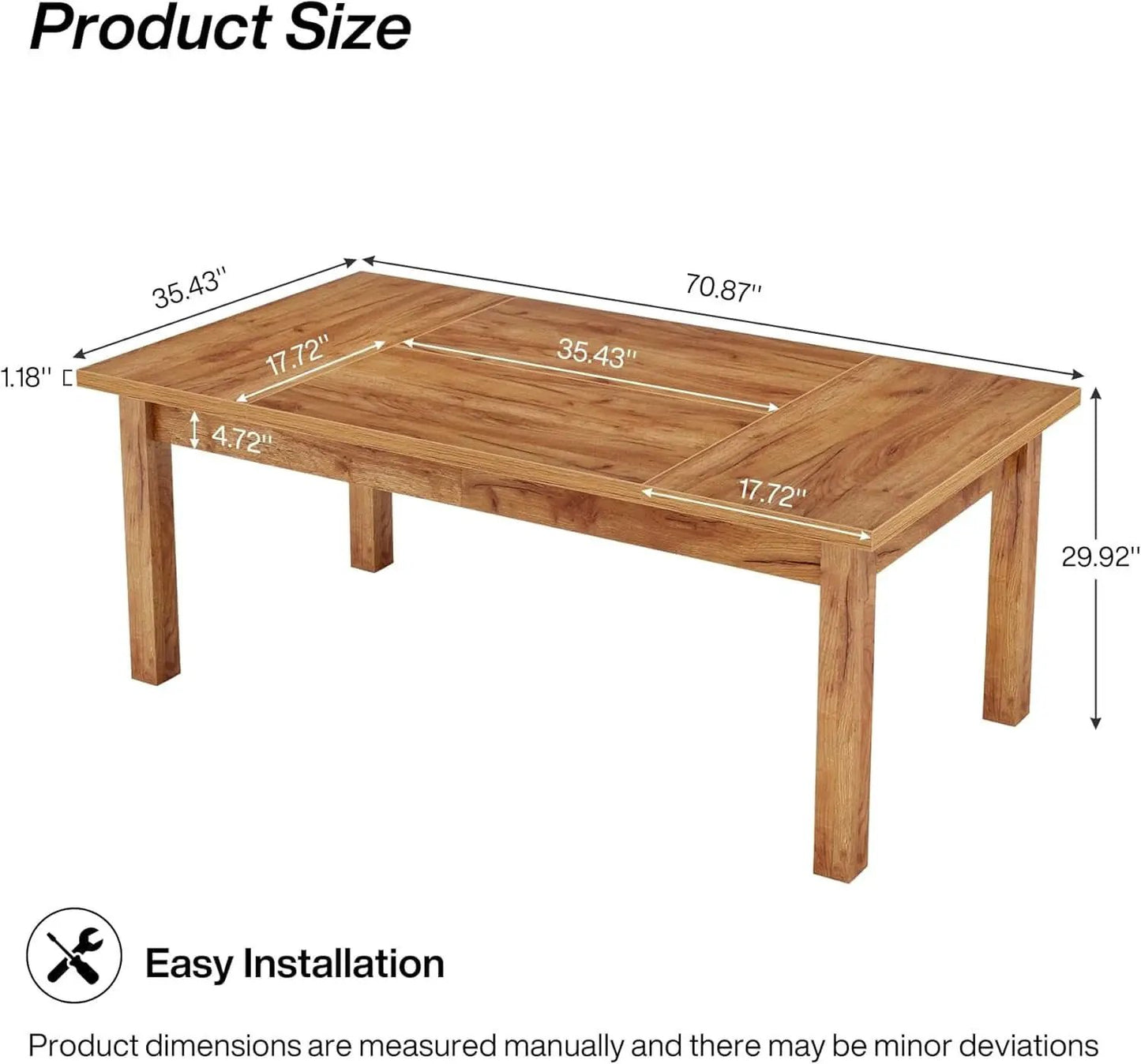 70.87 Inch Wood Dining Table Farmhouse Thickened Legs from PriceLows™