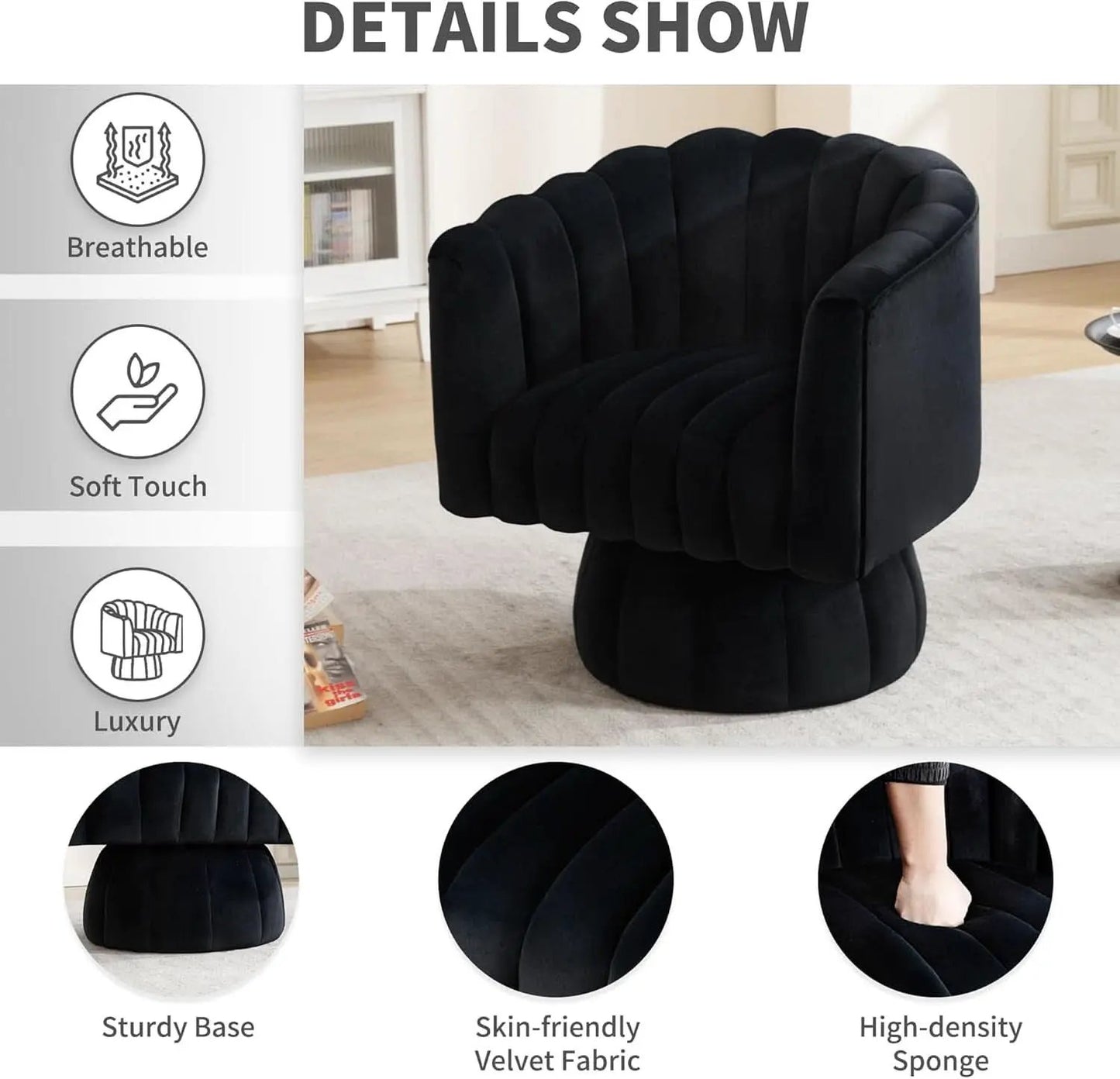 Swivel Armchairs 360Degree Black LivingRoom Pack Duo from PriceLows™
