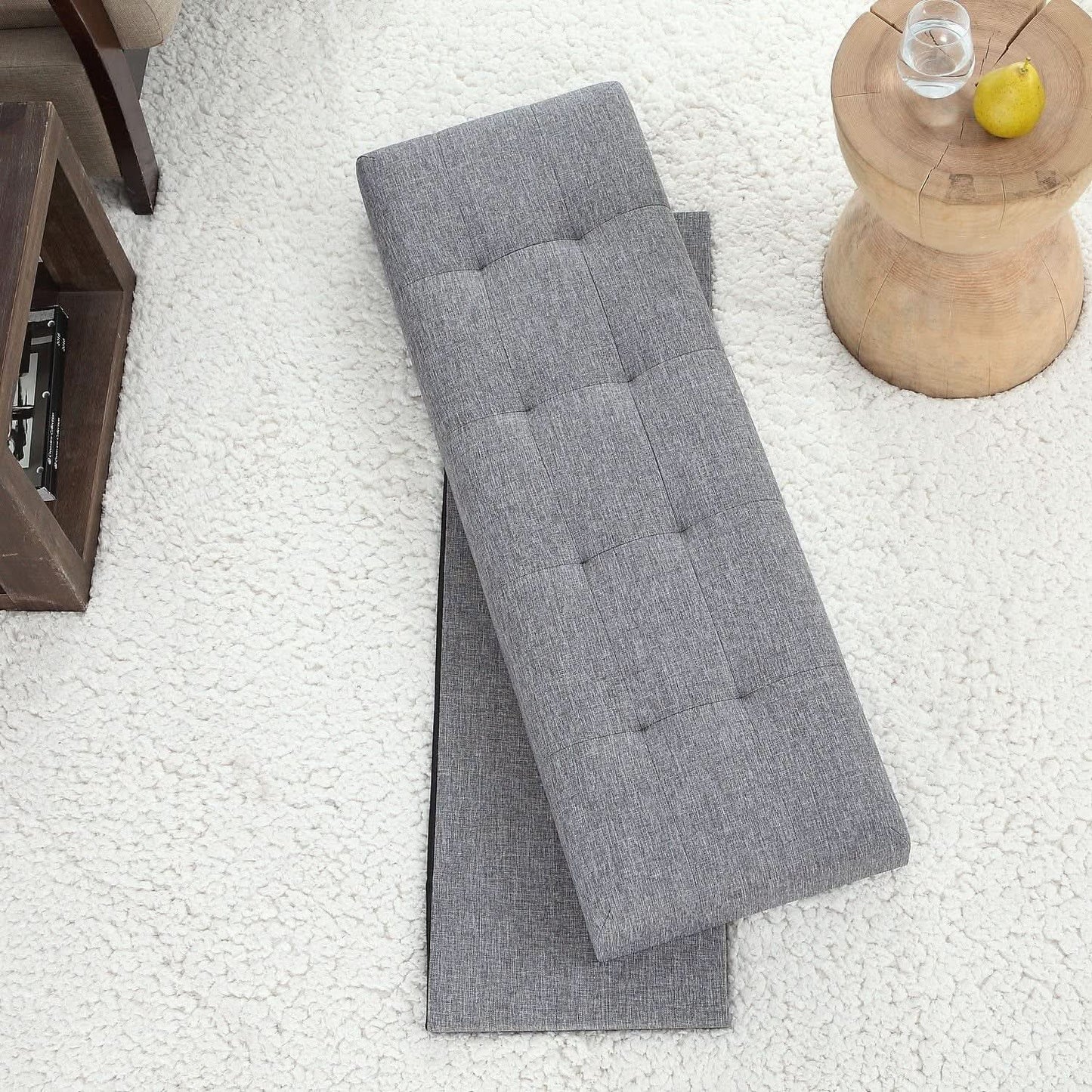 Gray 45 Inch Storage Ottoman Bench Durable Upholstery from PriceLows™