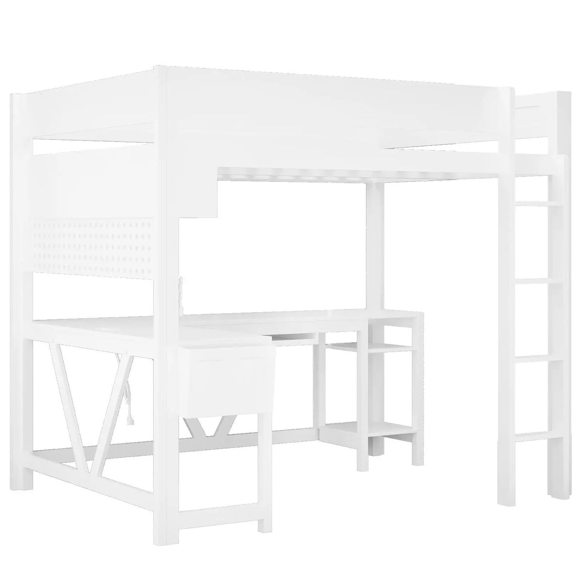 Gaming Loft Bed With Desk | Open Shelf And Fabric Storage Bag | Adjustable LED | Charging Station