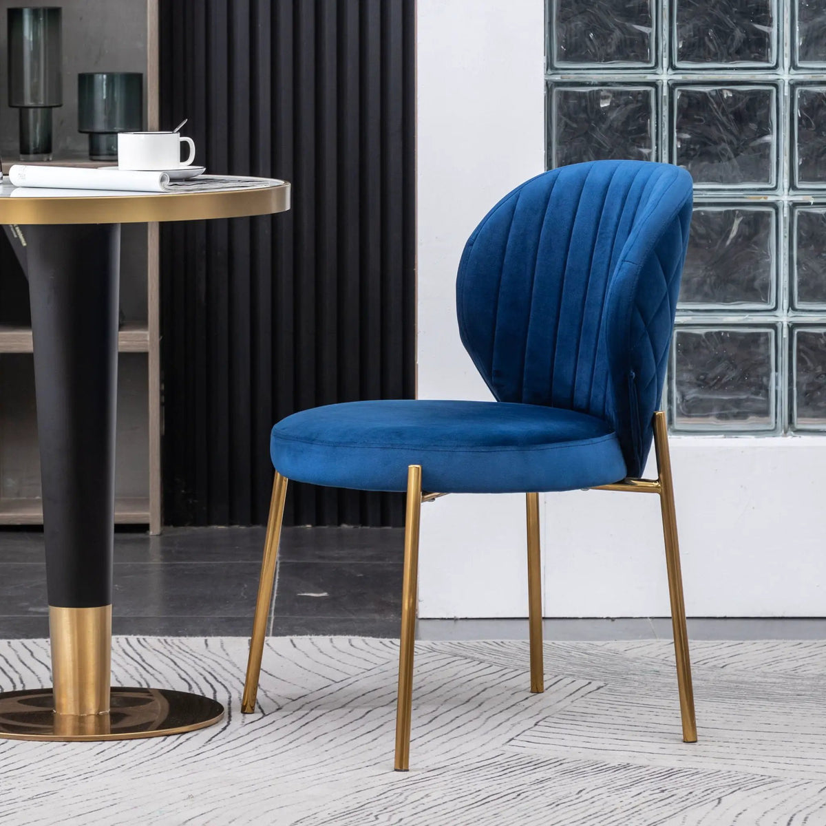 Amoa Velvet Dining Chair | Contemporary Upholstery | Round Seat Curved Back | Blue