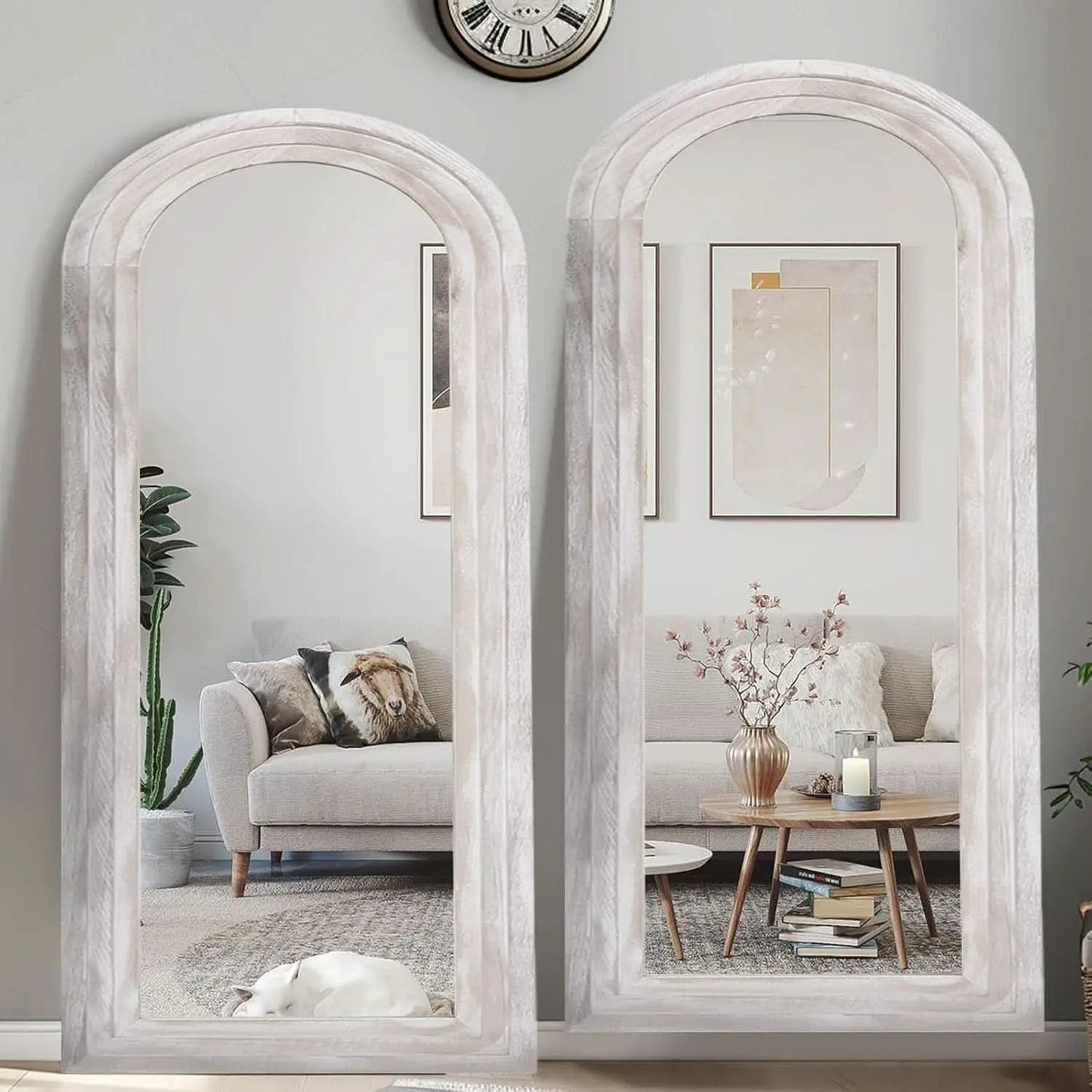 Arched Full Length Mirror With Solid Wood Frame 71x32 Rustic White from PriceLows™