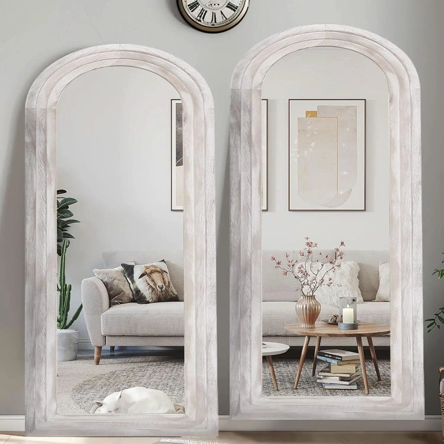 Arched Full Length Mirror With Solid Wood Frame 71x32 Rustic White from PriceLows™