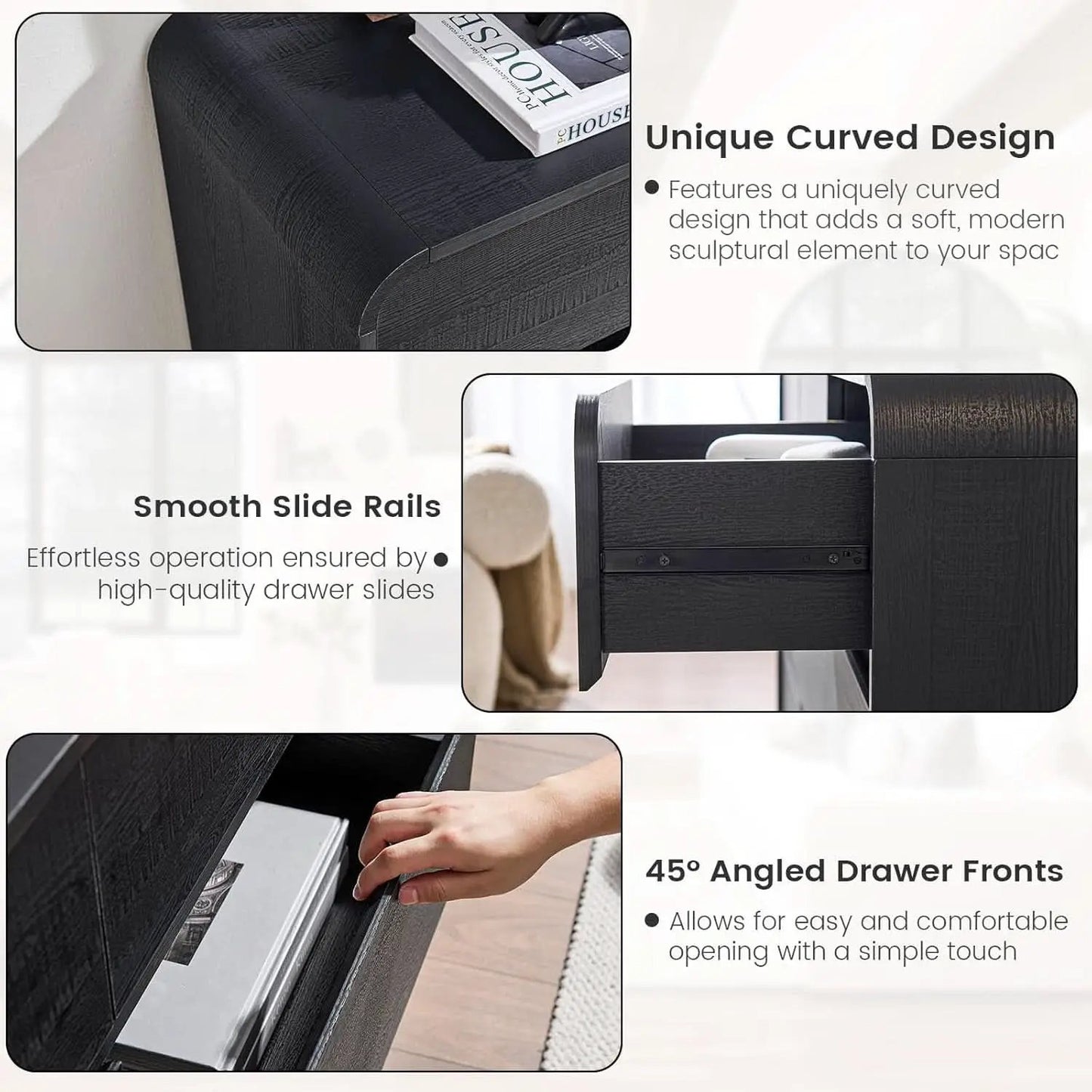 Black Hardwood Dresser With Curved Front Storage Panel from PriceLows™