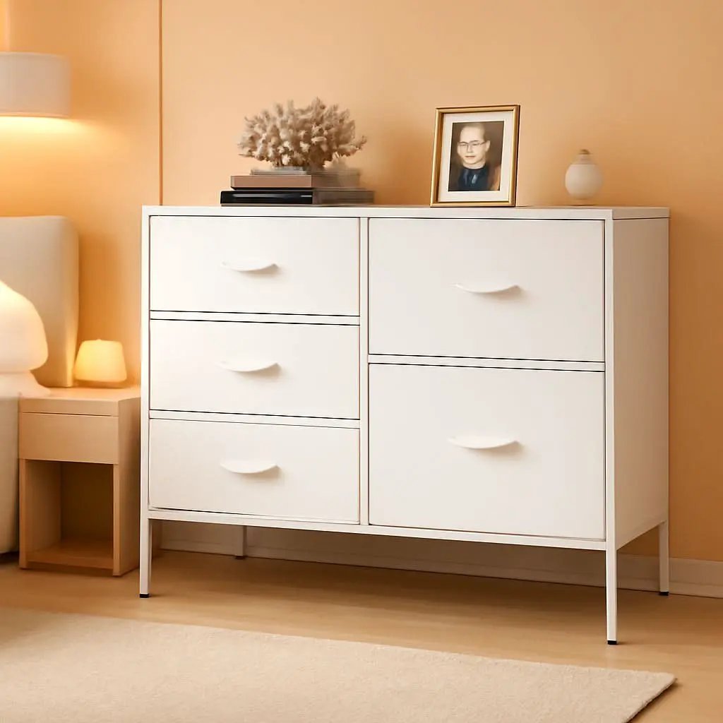 Fabric Dresser With 5 Drawers White For Bedroom Storage Organizer from PriceLows™