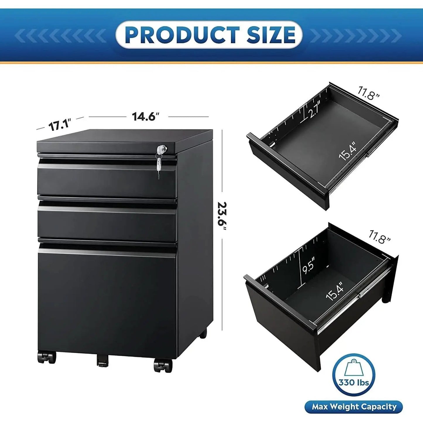 Compact Black Mobile Filing Cabinet Lockable With Drawers from PriceLows™