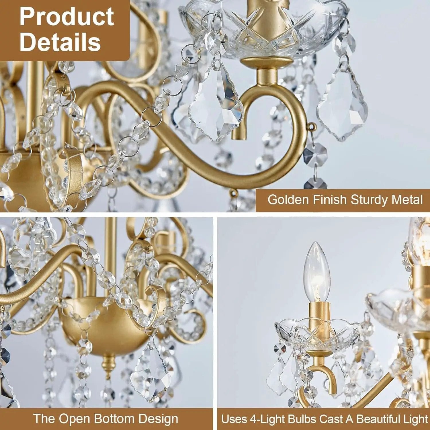 Modern K9 Crystal Chandelier 4 Light Matte Gold Pendant from PriceLows™