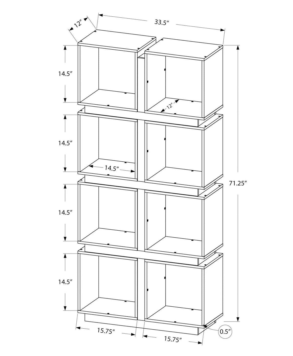 White 8-Cube Bookshelf | 5 Tier Etagere | 71.25 Inch Height | Two-Tone Finish