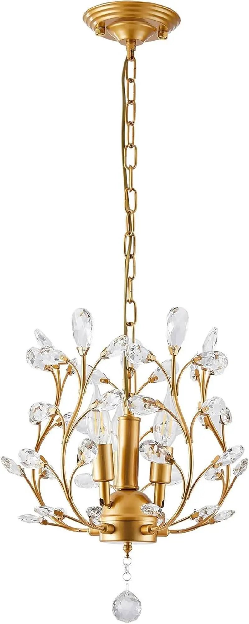 Gold Three Light Crystal Chandelier Ceiling Fixture With Adjustable Chain from PriceLows™