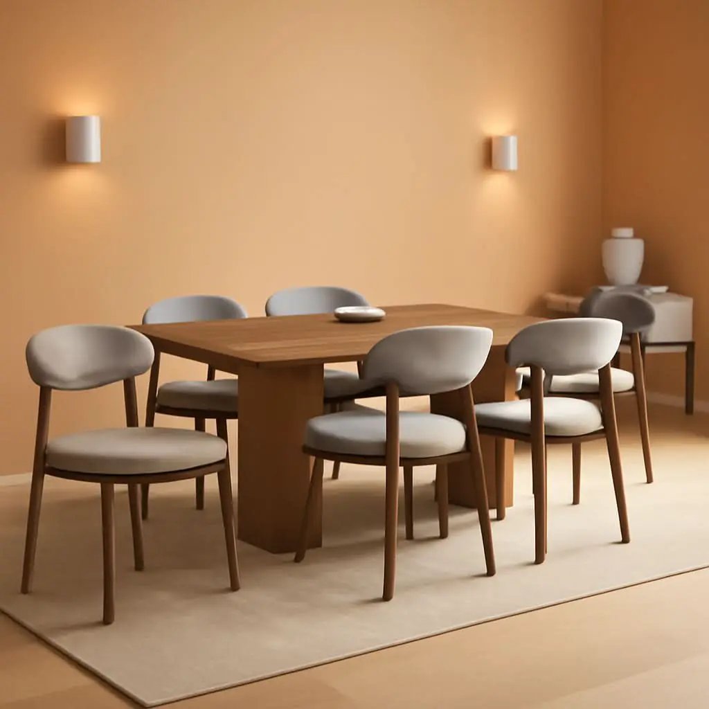 Wooden Dining Chairs Set Of 6 With Light Grey Upholstery from PriceLows™