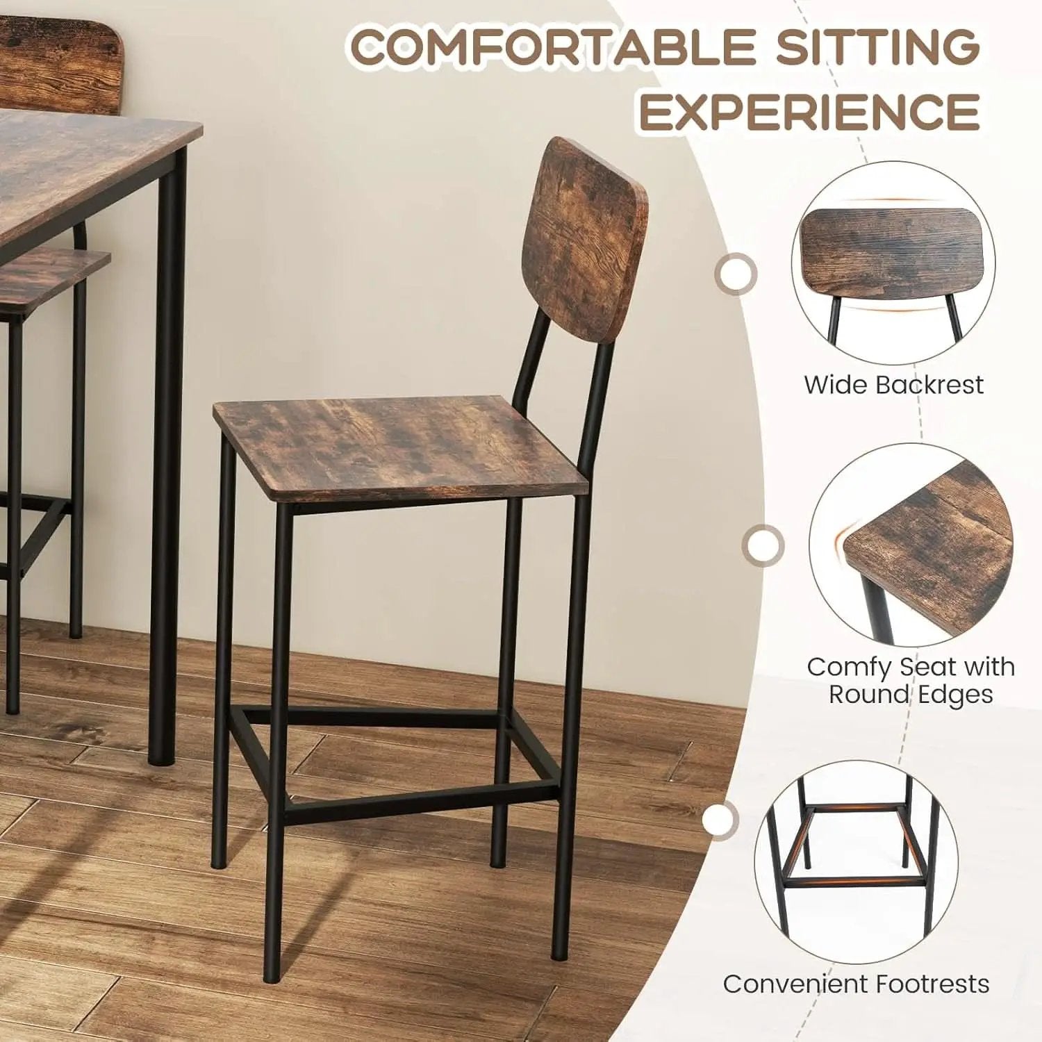 Counter Height Industrial Dining Table Set 36x36 Bar Stools from PriceLows™