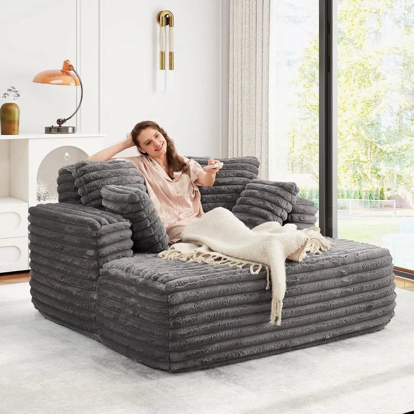 56 Inch Grey Ultra Deluxe Chaise Lounge Chair Cushioned from PriceLows™