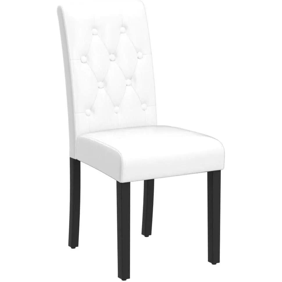 Dining Chairs Set of 6 White Leather Seat Solid Wood Legs from PriceLows™