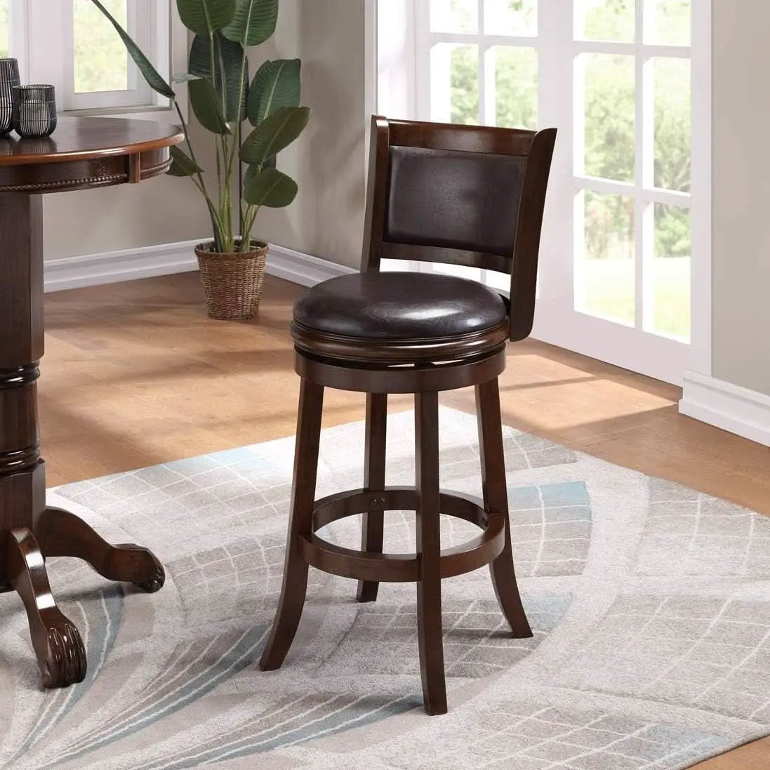 Swivel Bar Stool 29 Inch Cappuccino Faux Leather Upholstery from PriceLows™