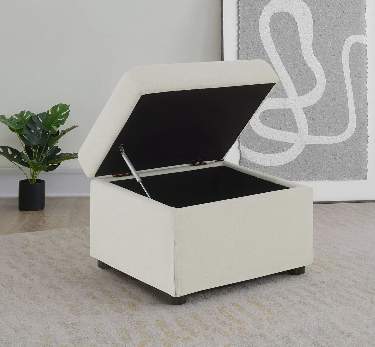 Winter Upholstered Hydraulic Lift Top Storage Ottoman | 24 x 19.5 x 17 in | Fabric | Beige