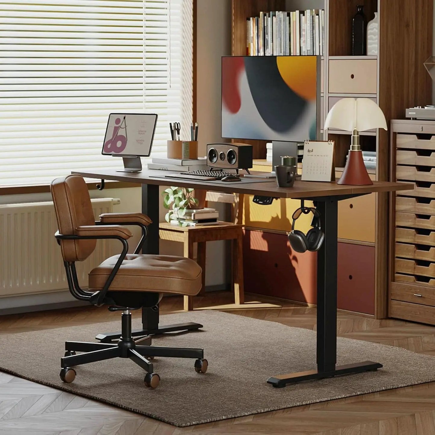 Electric Standing Desk 48x24 Height Adjustable Dark Walnut from PriceLows™