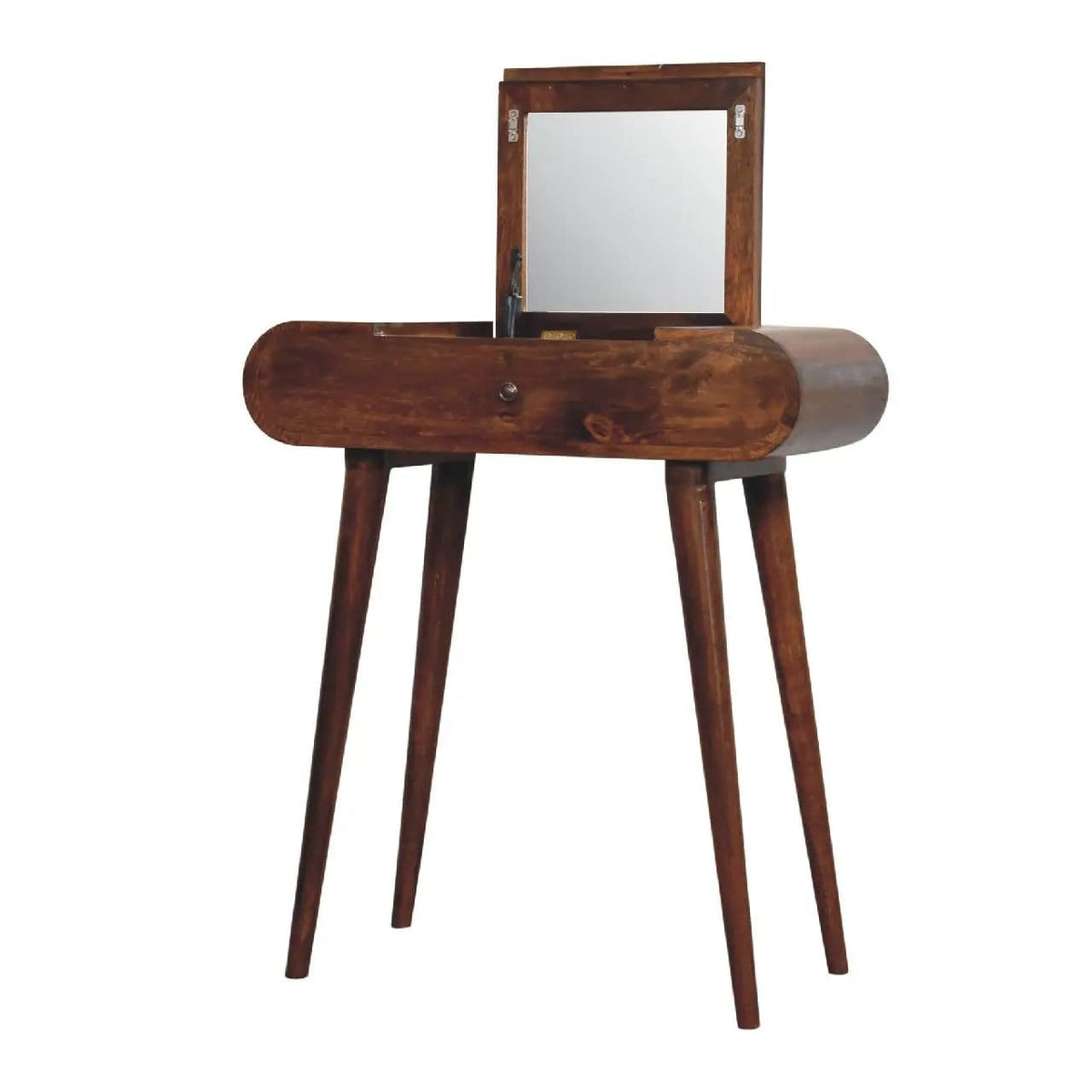 Mini Round Fold Vanity Chestnut | 27.56 x 13.78 x 31.1 in | Mango Wood | Bathroom
