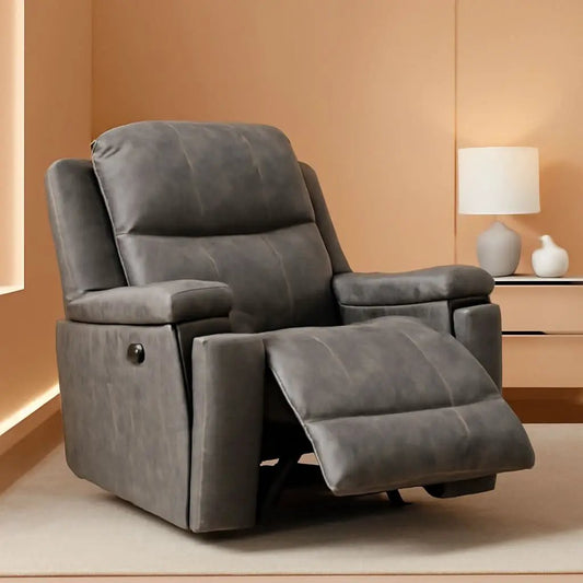 Grey Leather Recliner Chair With Cup Holders Living Room from PriceLows™