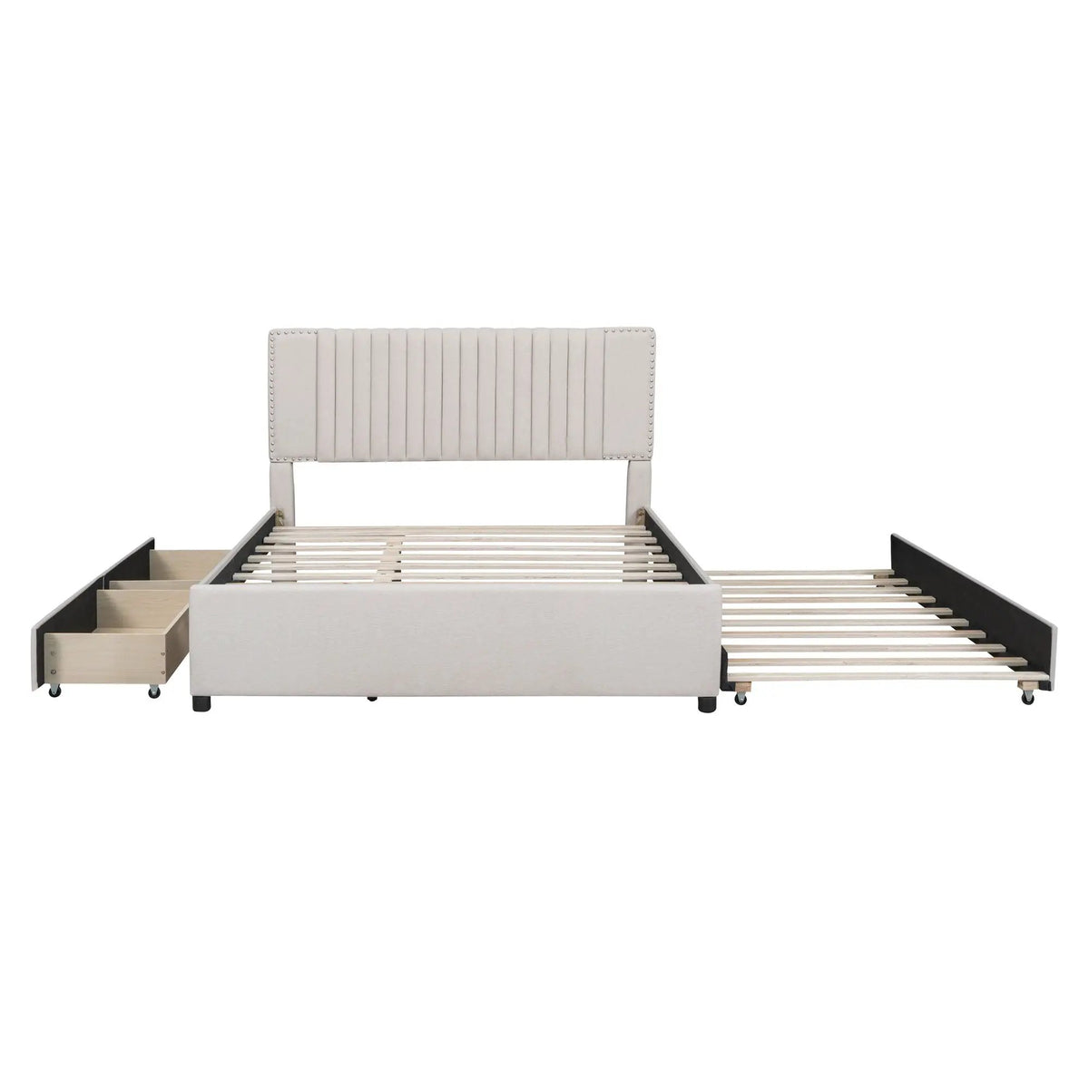 Upholstered Platform Bed | Drawers | Classic Headboard Design | Thick Foam Fill