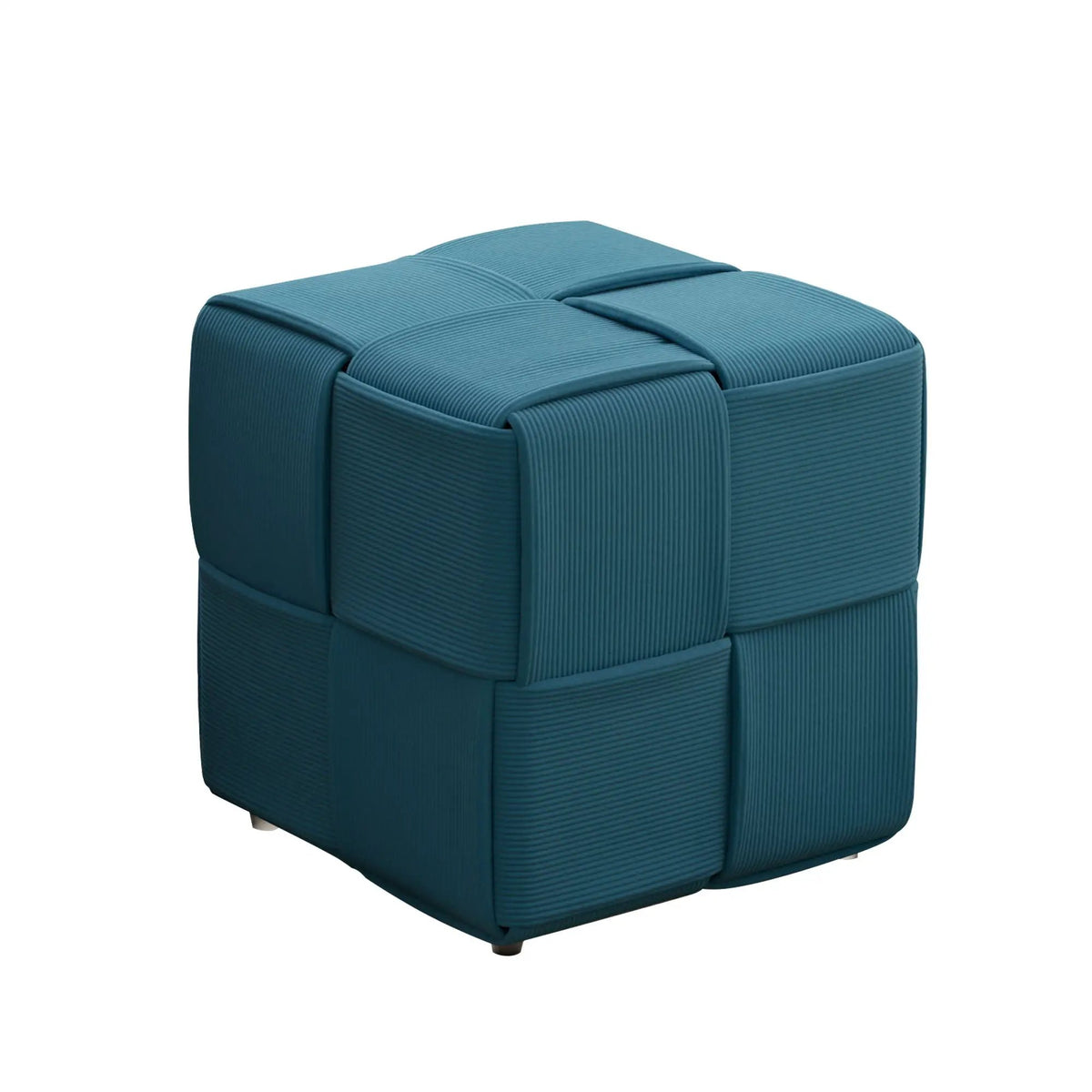 Modern Ottoman Foot Rest | Woven Design | Engineered Wood Frame | 14.2 Inch Cube