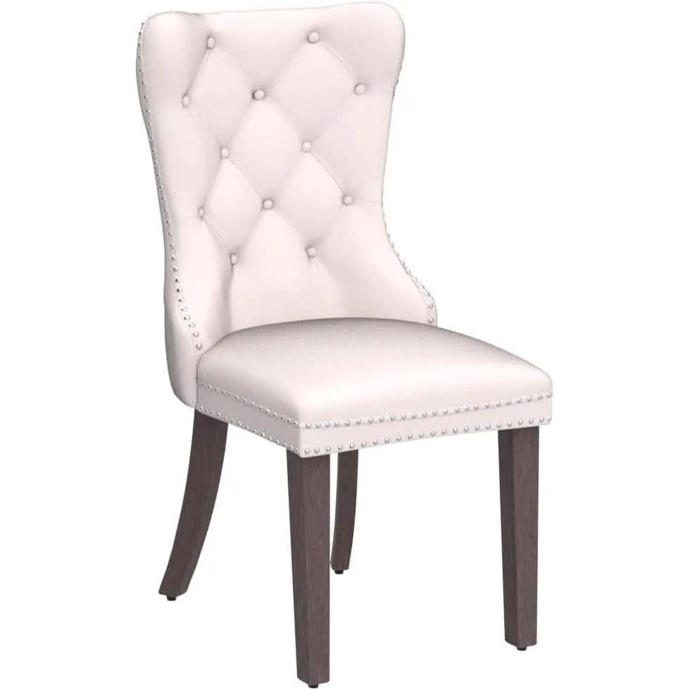 Beige Velvet Tufted Dining Chairs With Nailhead Trim Set Of 6 from PriceLows™