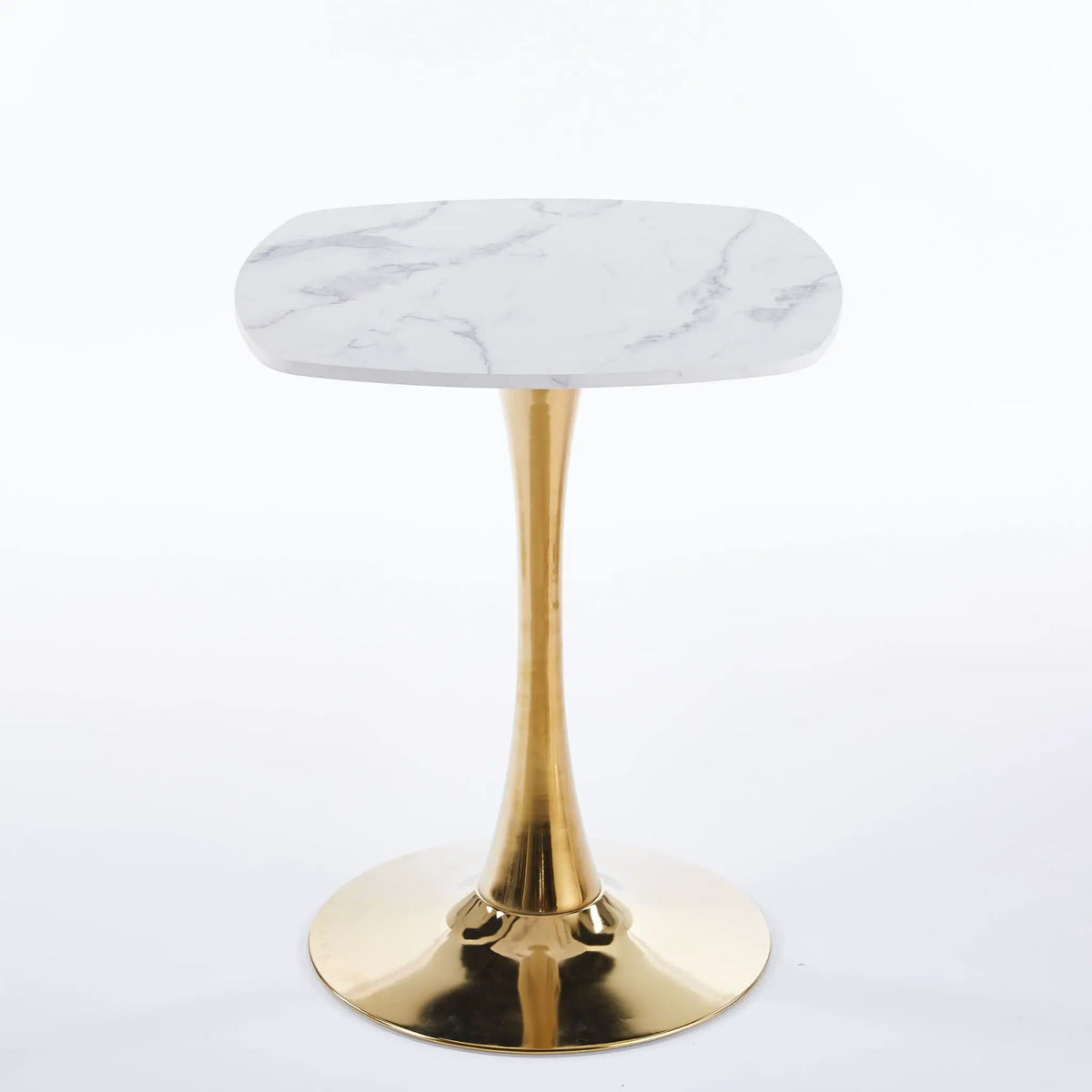 Square Tulip Dining Table For 2 4 People | 23.62 x 23.62 x 28.93 in | Metal & Mdf | Golden / White