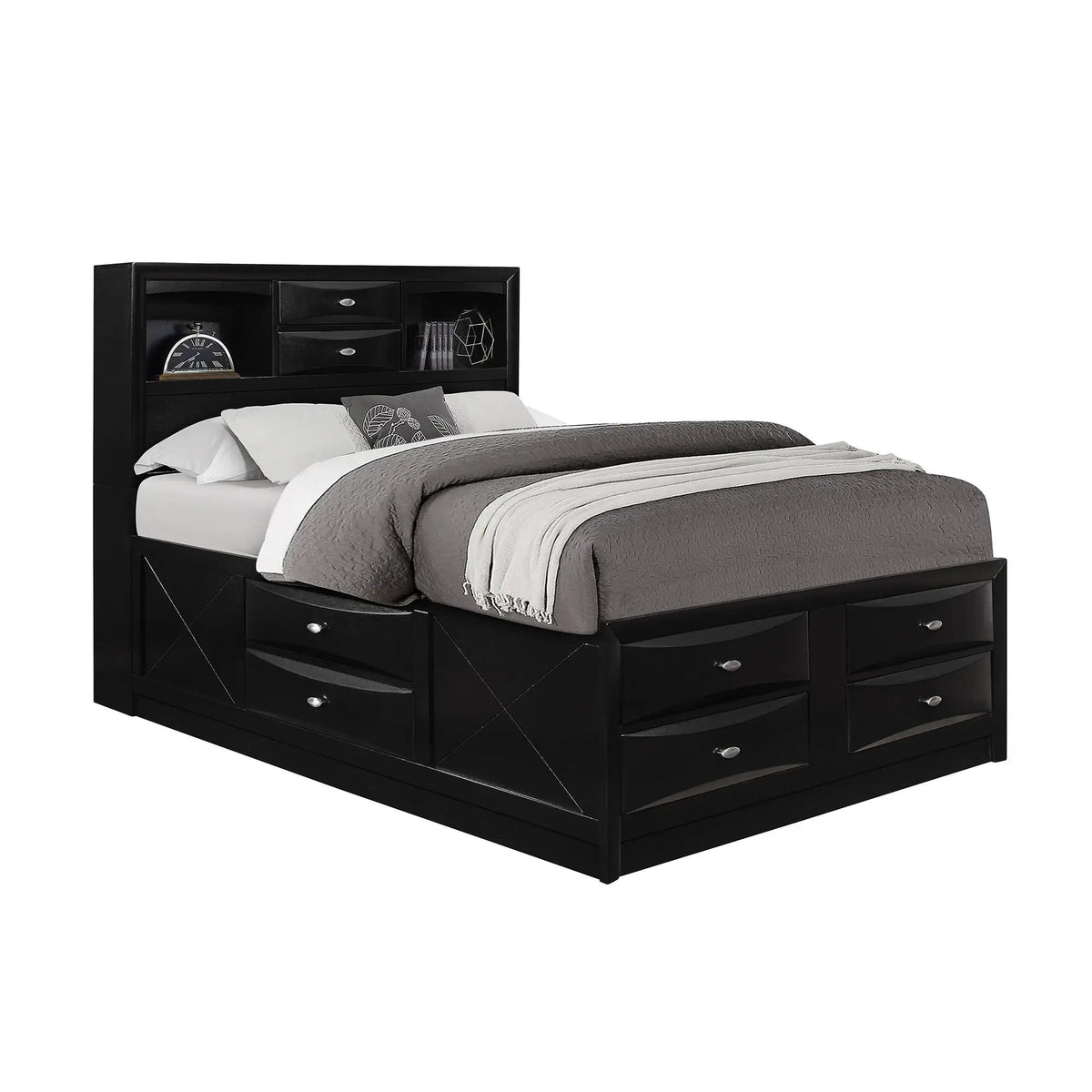 Lucille Storage Bed | Bookcase Headboard | Six Drawers | Fully Slatted Design