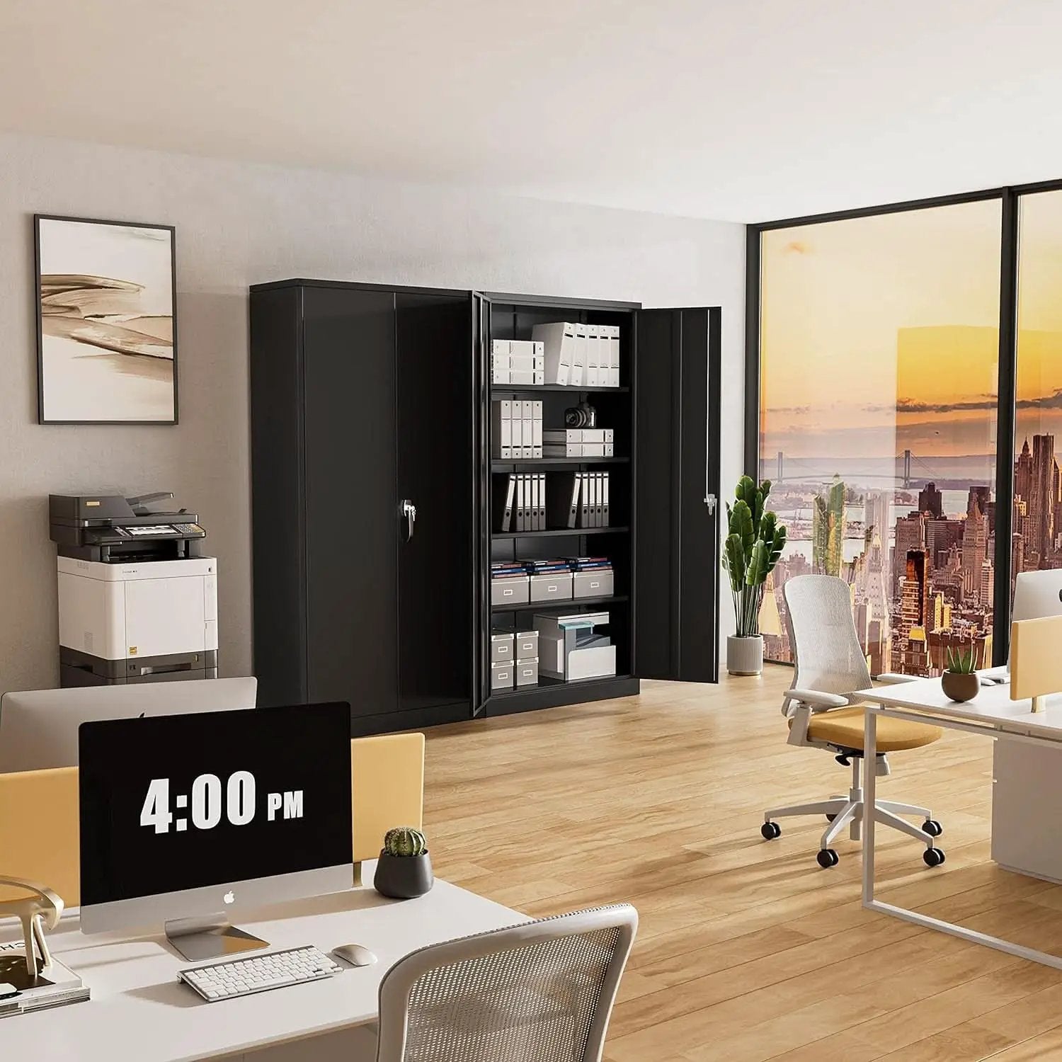 Black Metal Storage Cabinet With Lockable Shelves Heavy Duty from PriceLows™
