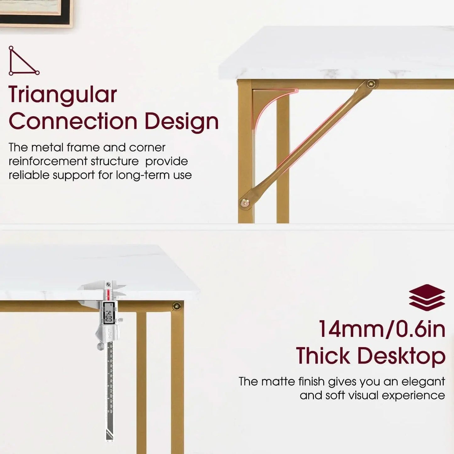 47 Inch Computer Desk Gold Metal Frame Modern Home Office Desk from PriceLows™