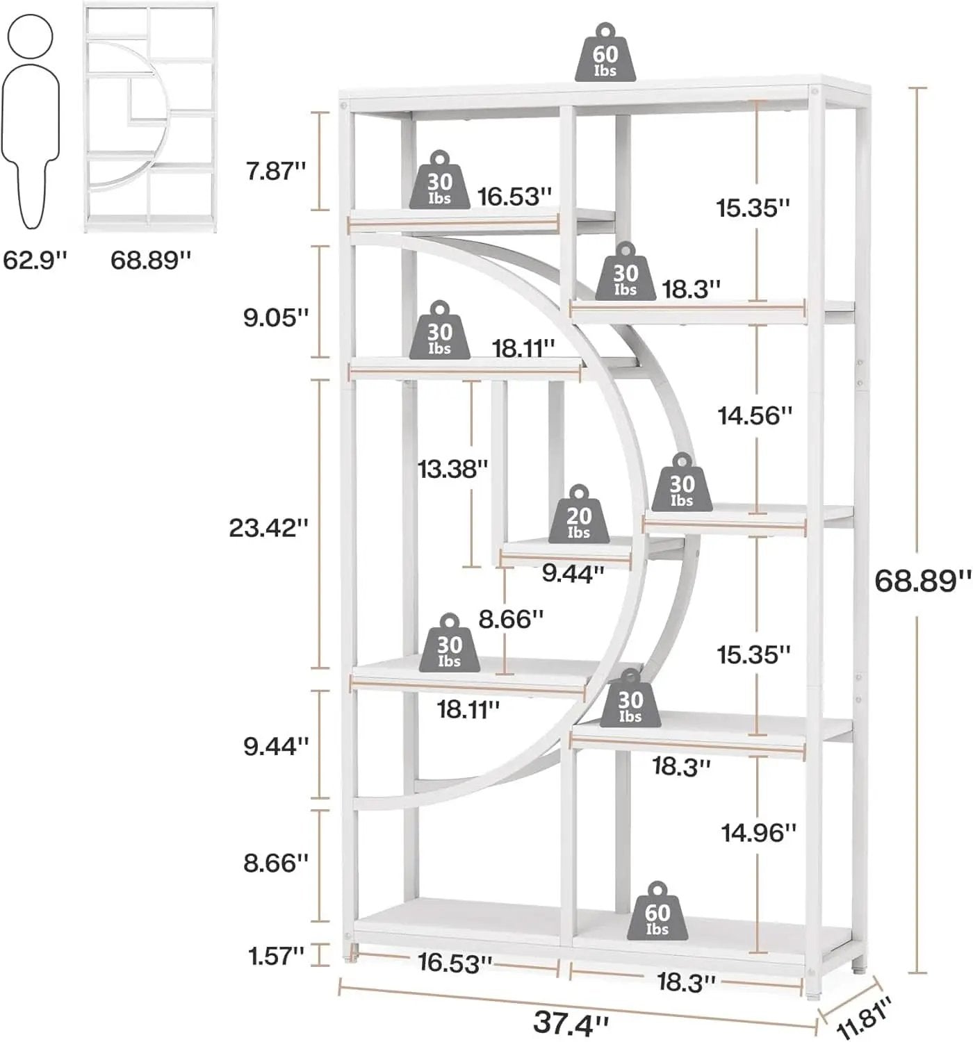 White 5 Tier Etagere Bookshelf Open Shelves Display from PriceLows™