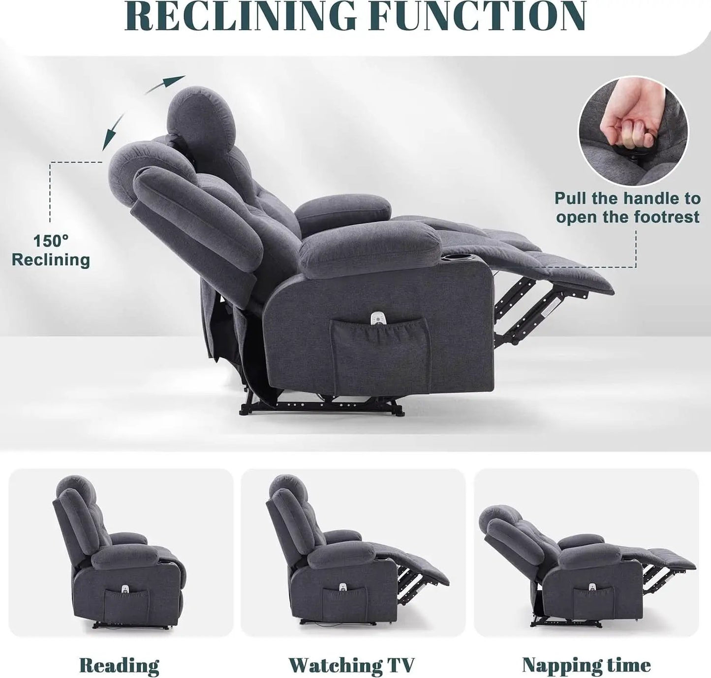 Oversized Charcoal Grey Recliner Sofa With USB Port And Heated Massage from PriceLows™