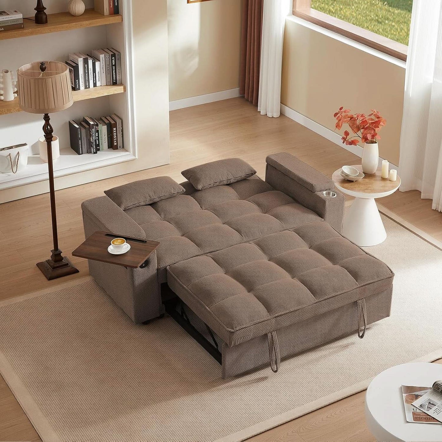 65 Inches Durable Convertible Sleeper Sofa ChocolateBrown from PriceLows™