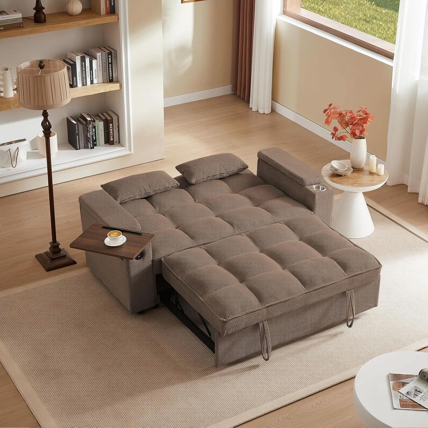 65 Inches Durable Convertible Sleeper Sofa ChocolateBrown from PriceLows™