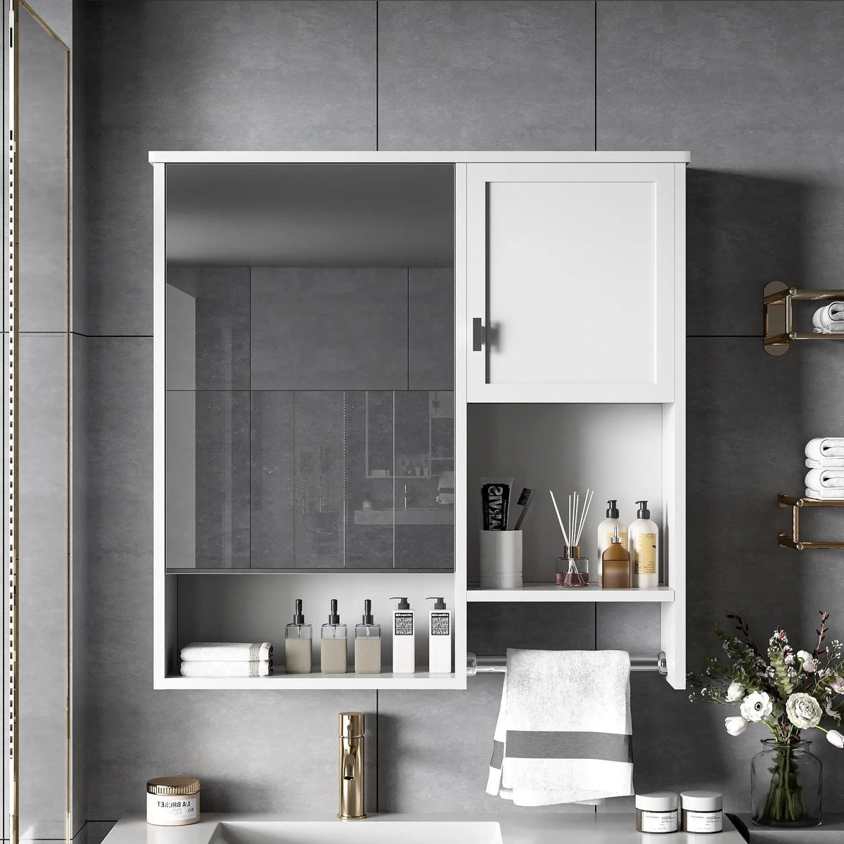 Wall Mounted Medicine Cabinet | Bathroom Mirror | Adjustable Shelf | 29.52 Inch Width