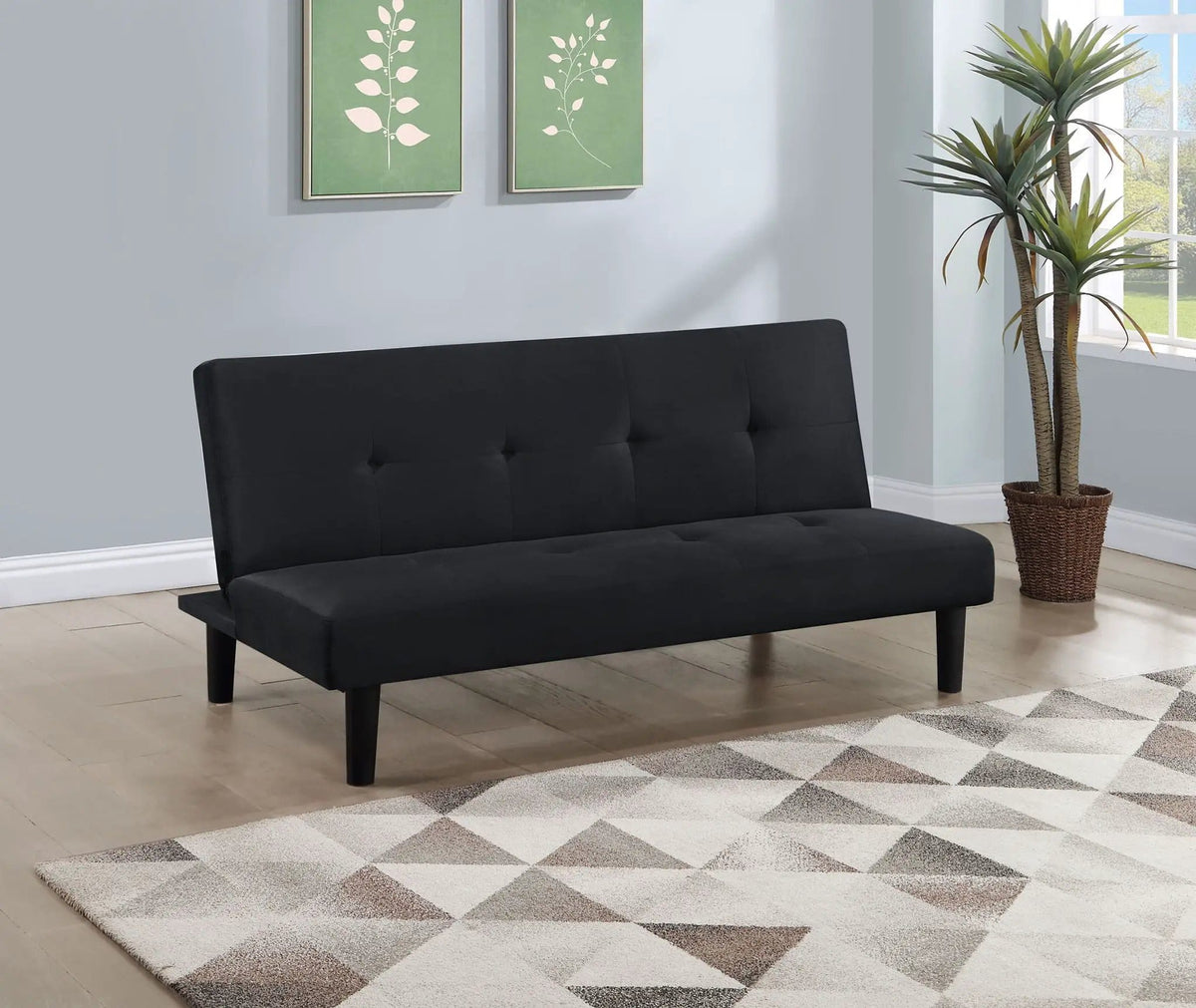 Stanford Upholstered Tufted Convertible Sofa Bed | 65.25 x 32.75 x 29.5 in | Fabric | Black
