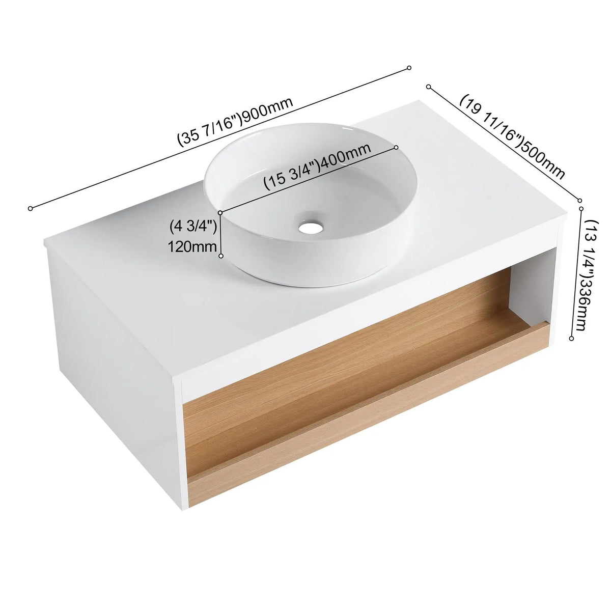 Floating Bathroom Vanity | Round Glossy Sink | Wall Mounted | Compact Design
