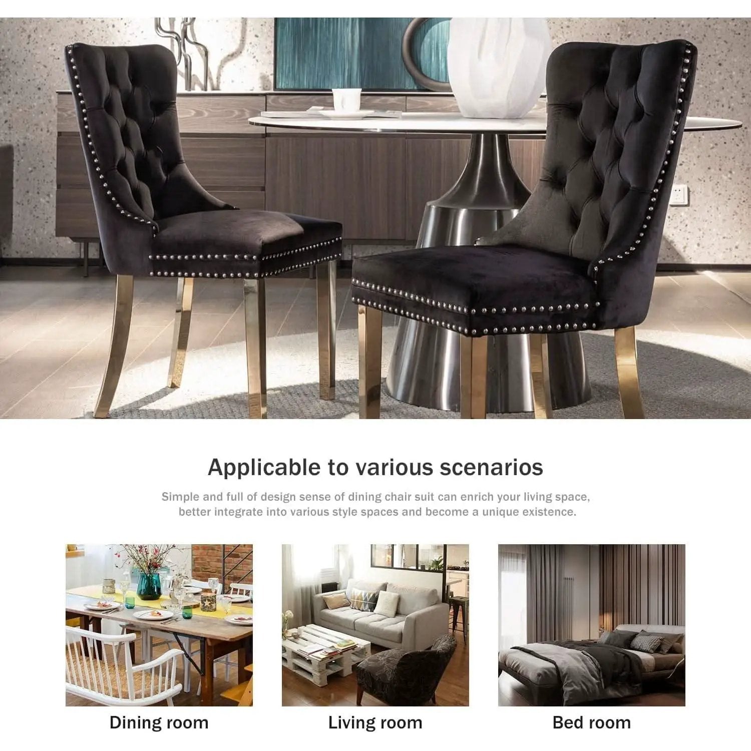 Velvet Wingback Dining Chairs Set of 6 Mid Century from PriceLows™