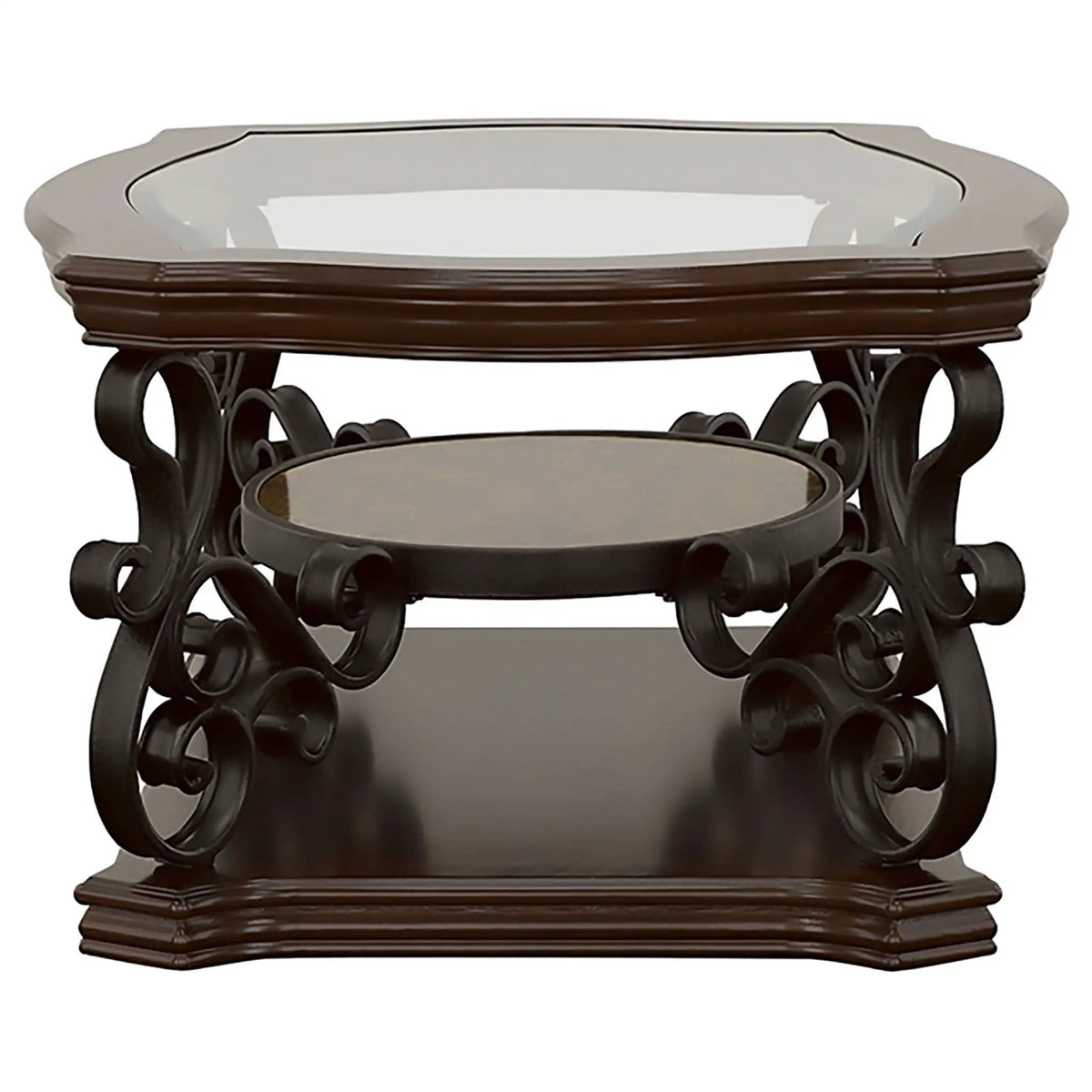 Laney 1-shelf Glass Top Rectangular Coffee Table Deep Merlot | 52.25 x 32.5 x 20.5 in | Engineered Wood & Tempered Glass | Living Room