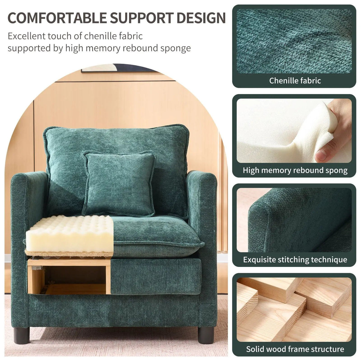 Modern Reading Armchair | Plush Seat Cushion | Padded Backrest
