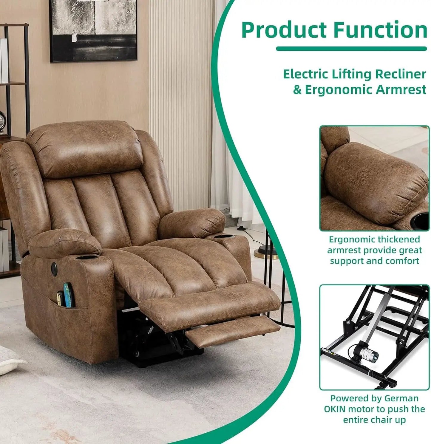 Tall Man Lift Recliner With Massage For Extended Comfort from PriceLows™