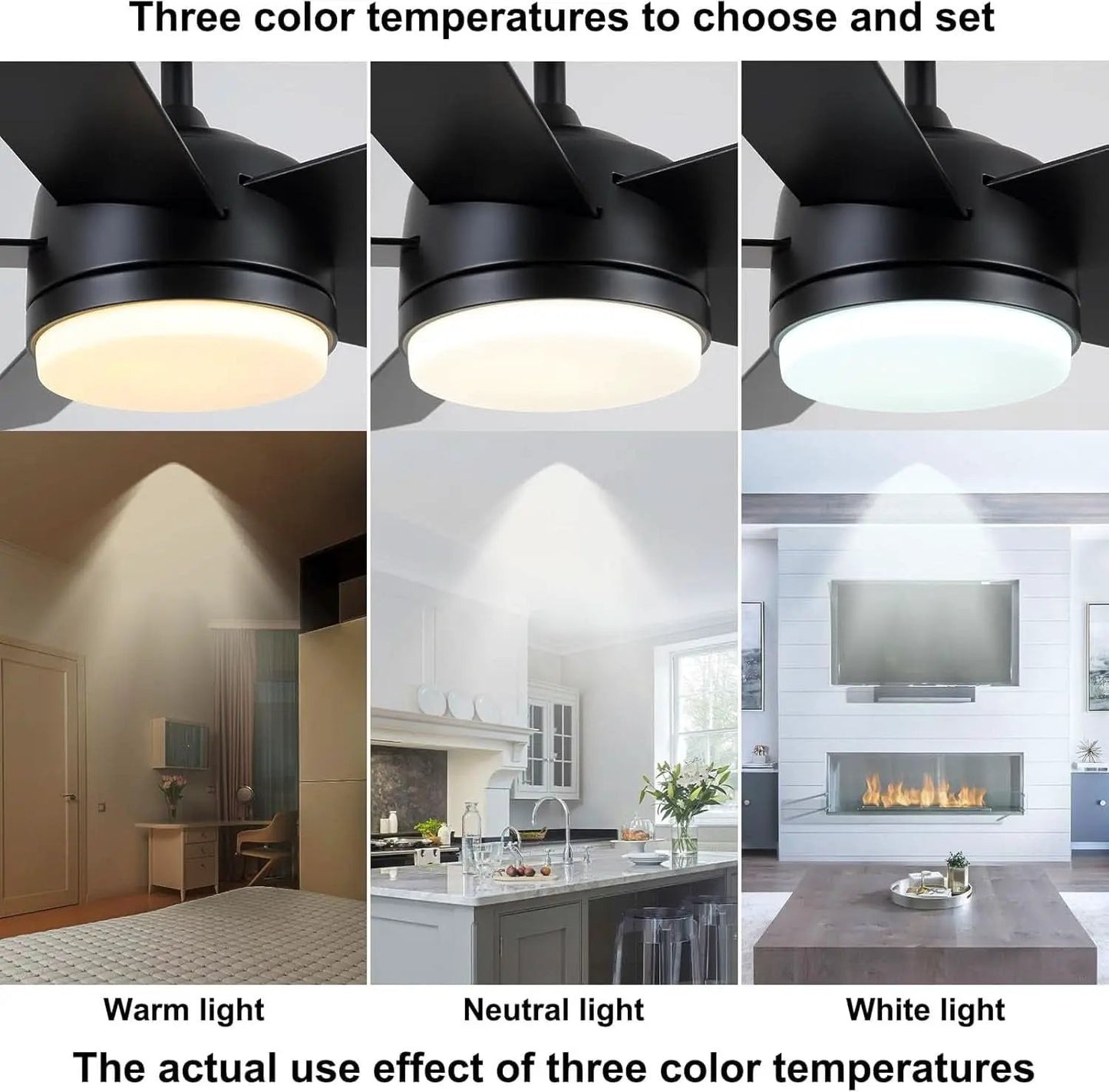 52 Inch Black Ceiling Fan With Dimmable 3 Color LED Lights And Remote from PriceLows™