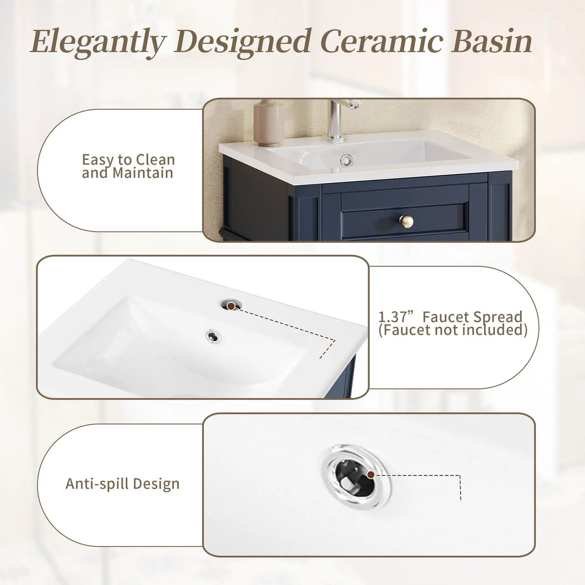 French Style Bathroom Vanity | Rectangular Design | Soft-Closing Door | Adjustable Shelf