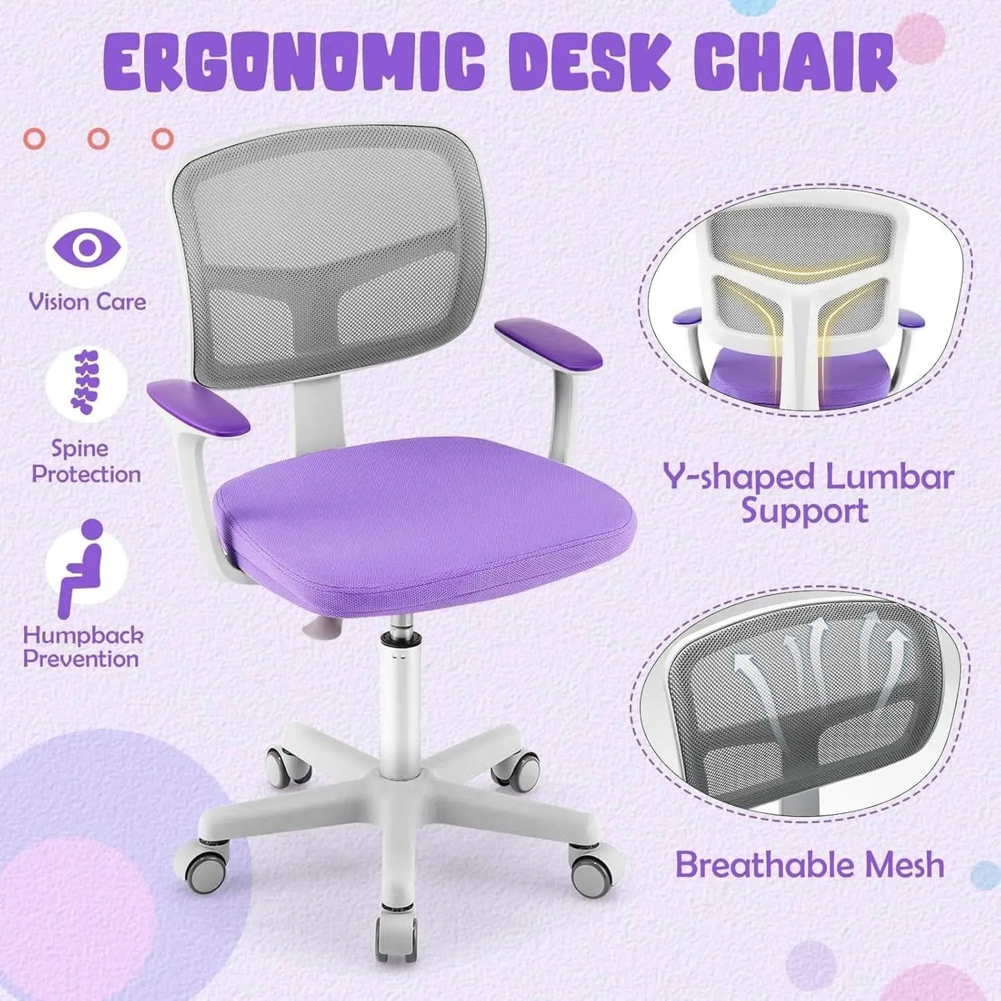 Kids Desk Chair Height Adjustable 16 To 21 Inches Violet from PriceLows™