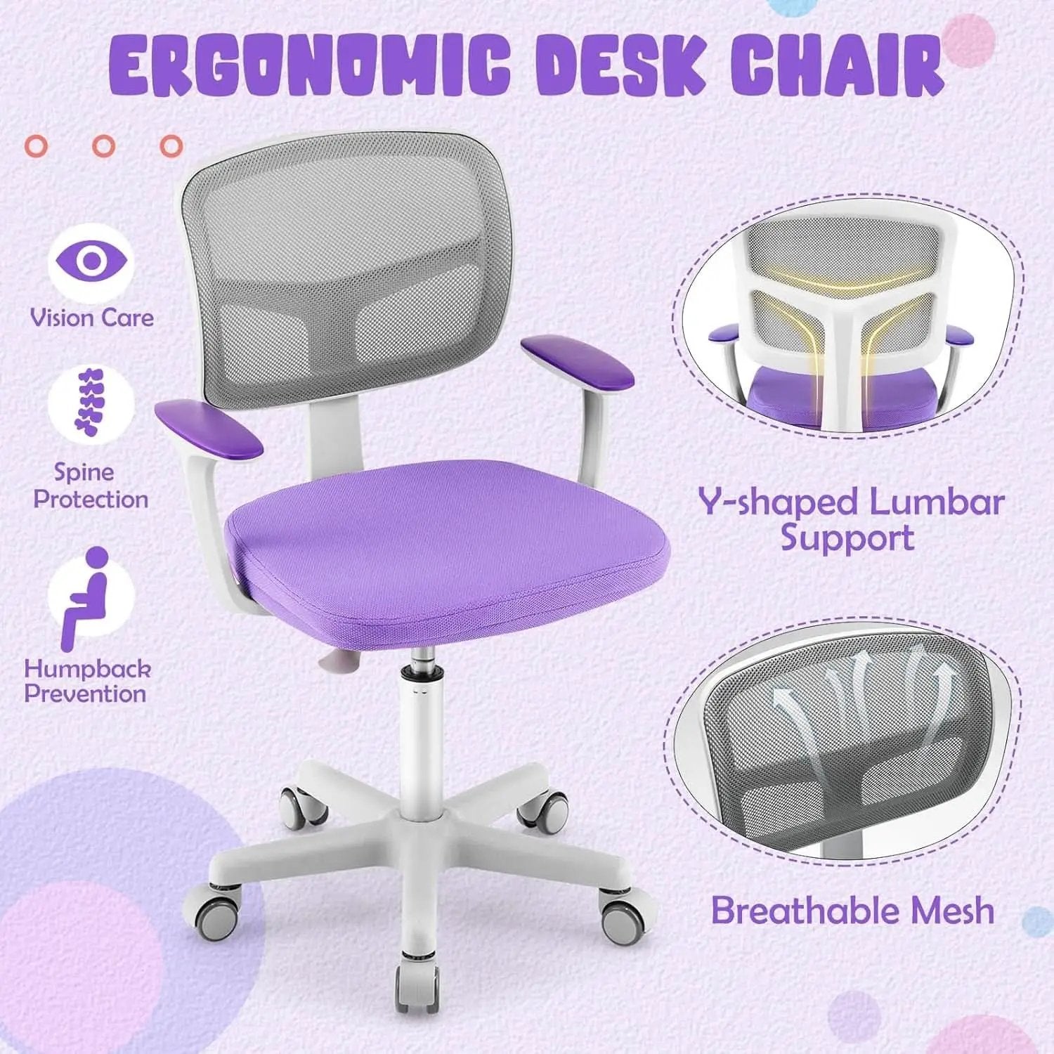 Kids Desk Chair Height Adjustable 16 To 21 Inches Violet from PriceLows™