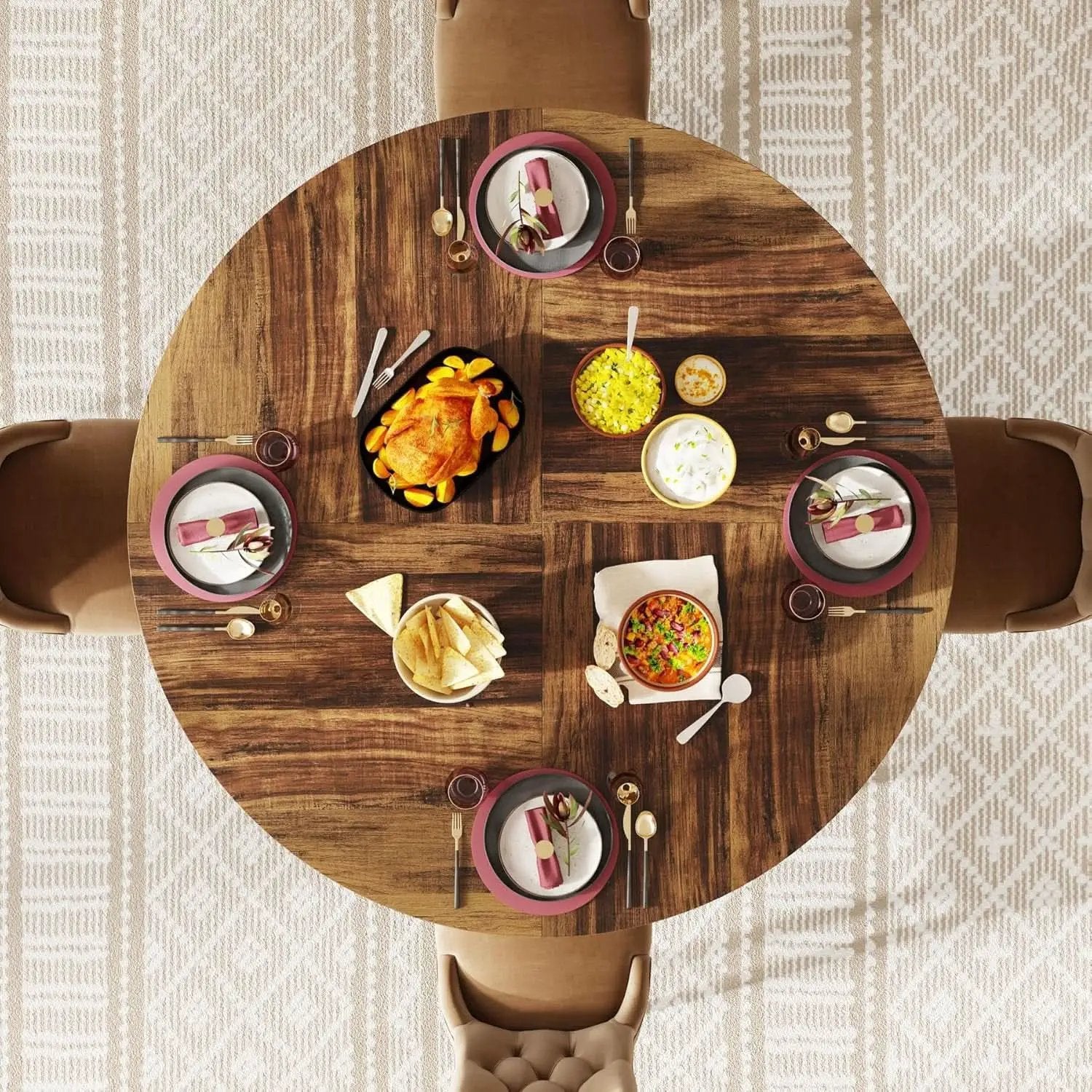 Round Dining Table 47 Inch Metal Base For Kitchen And Dining from PriceLows™