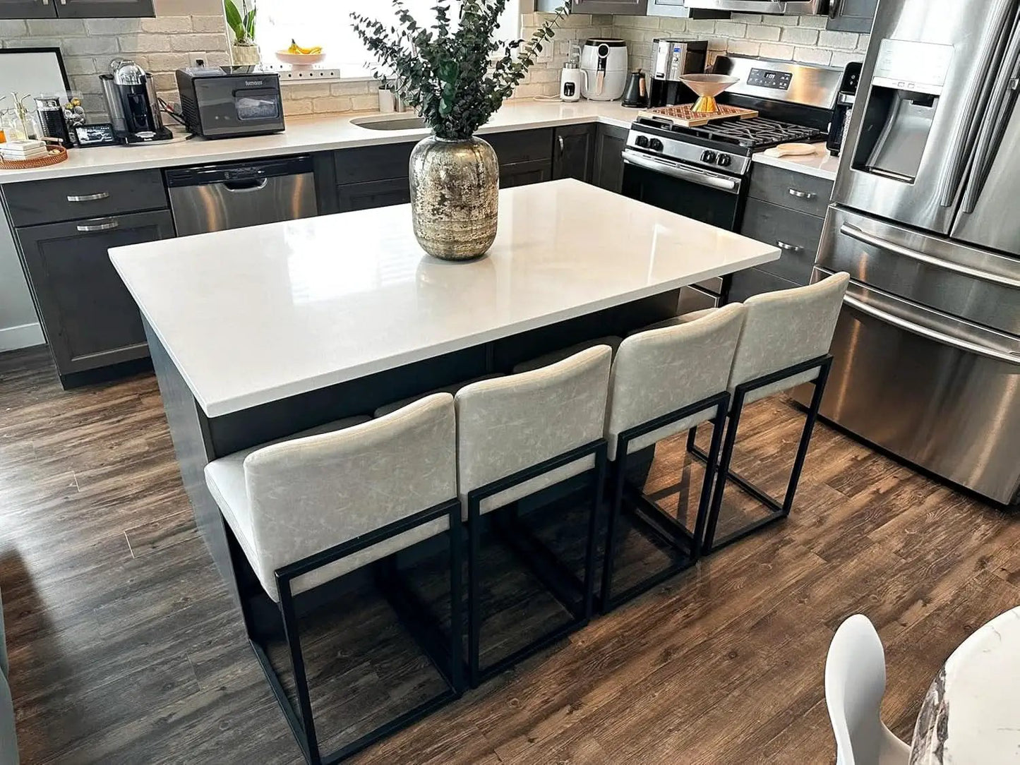 Set Of 4 Counter Height Bar Stools PU Leather With Back from PriceLows™