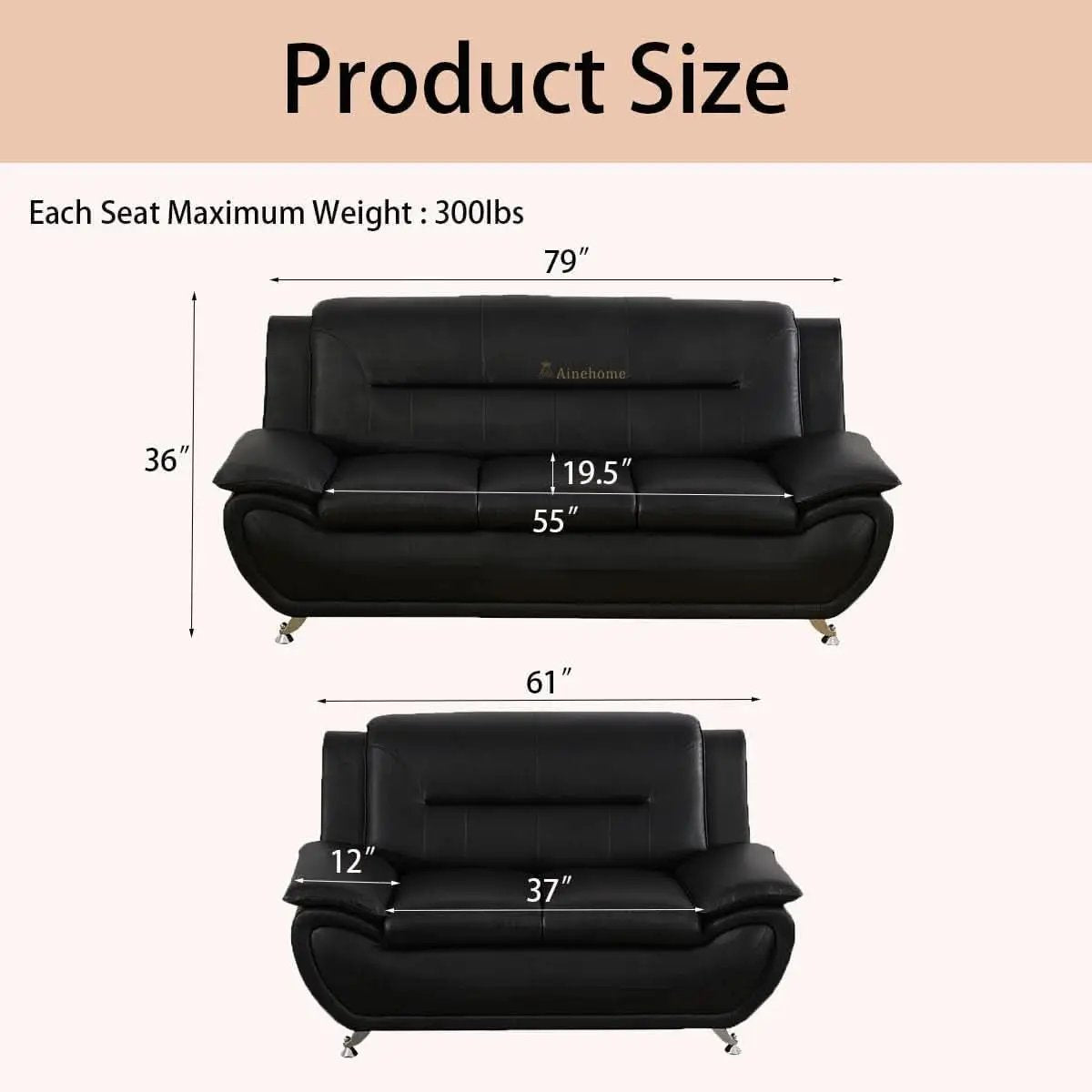 Black 5 Seat Faux Leather Sectional Sofa Set For Living Room from PriceLows™