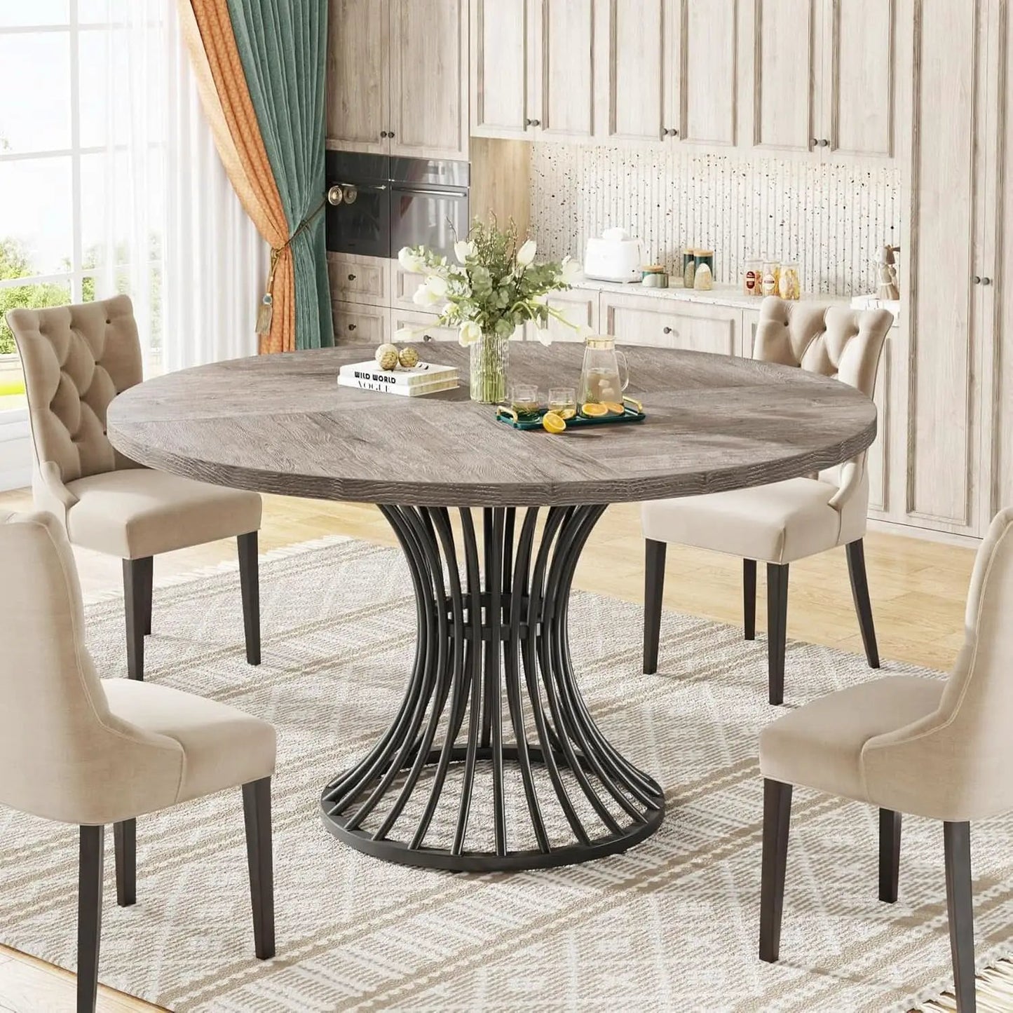 Round Dining Table 47 Inch Grey For Kitchen And Living Room from PriceLows™